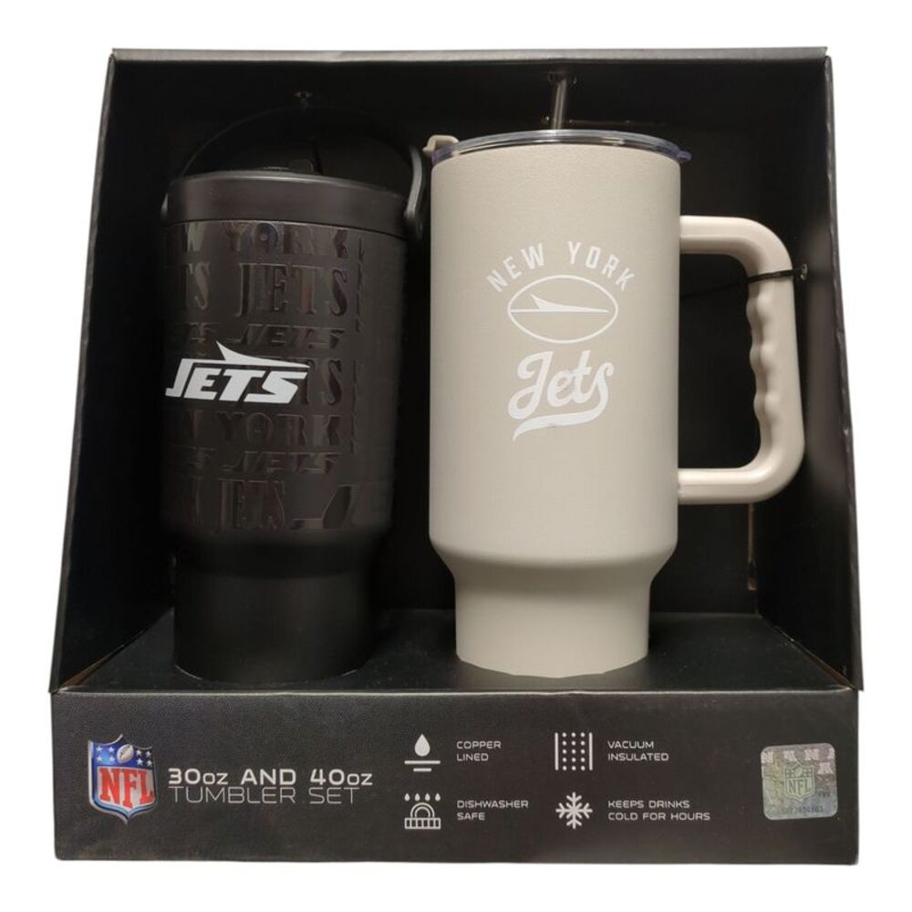 Logo Brands NFL Branded Powder Coated Stainless Steel Tumbler Set - NY Jets
